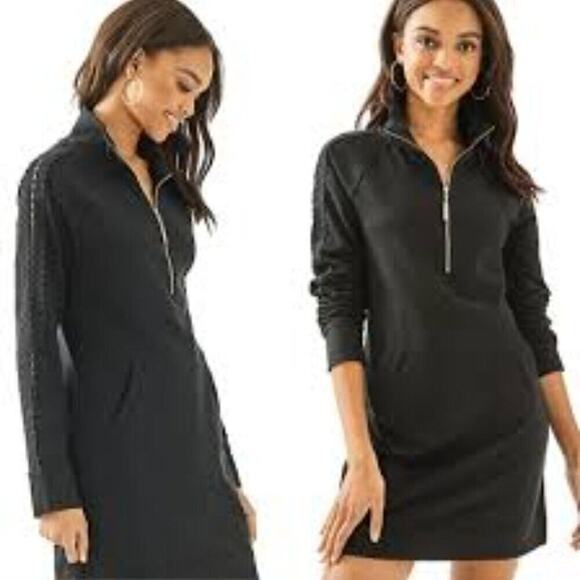 LILLY PULITZER ONYX BLACK SKIPPER DRESS WITH LACE SIZE M 1293 - Picture 1 of 11